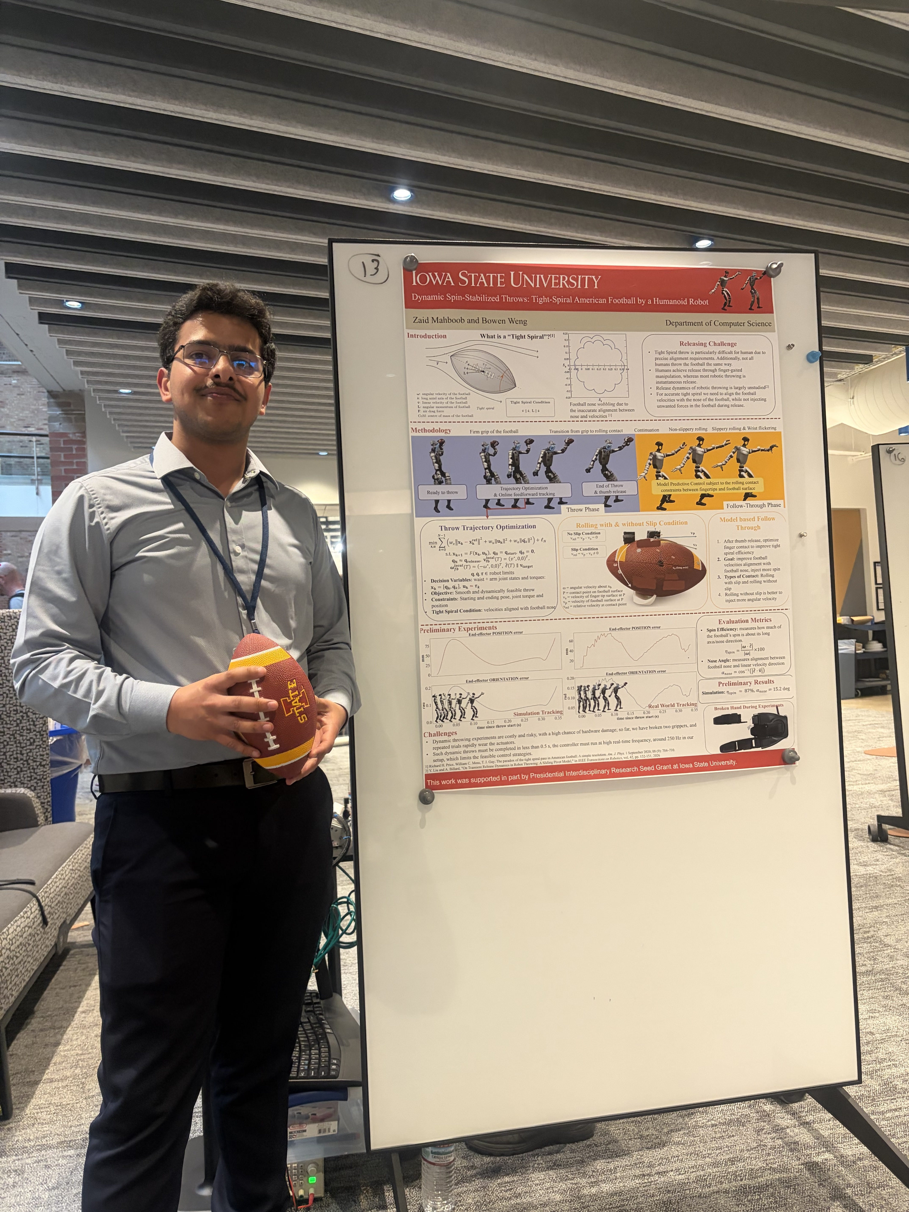 Zaid presenting his humanoid research at the Midwest Robotics Workshop 2026